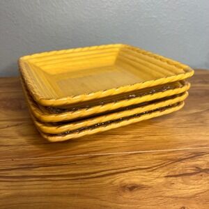 Artimino Tuscan Countryside Yellow Square Salad Plates Set of 4 Stoneware 8x8